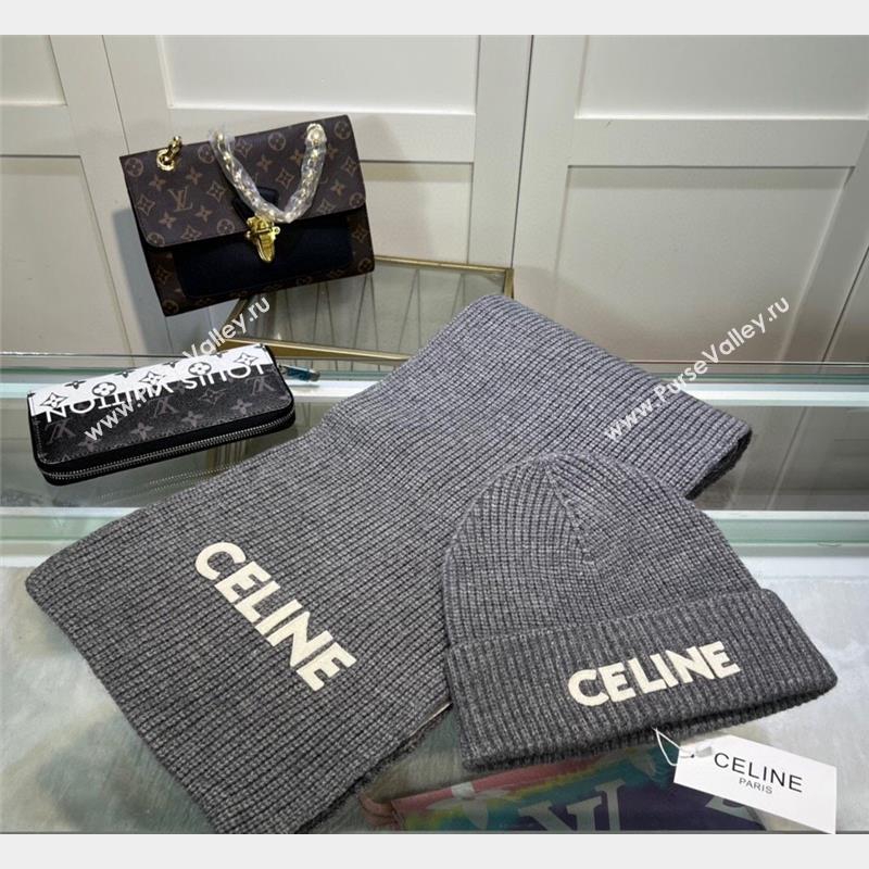 Celine Knit Hat and Scarf Set Grey 2023 2 CE10183 (A-231018115)