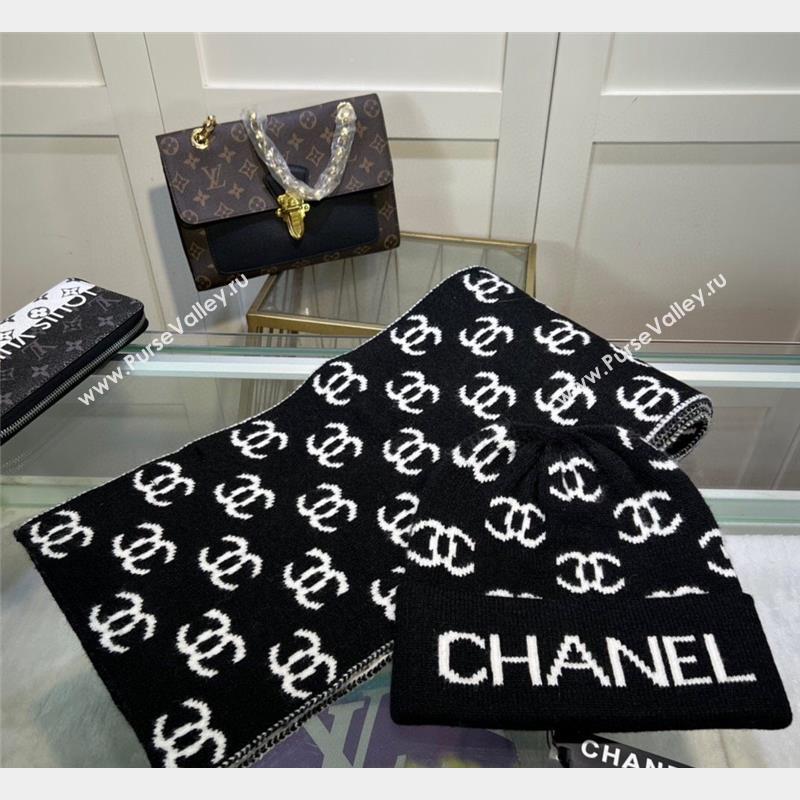 Chanel CC Knit Hat and Scarf Set Black White 2023 4 CH101807 (A-231018119)