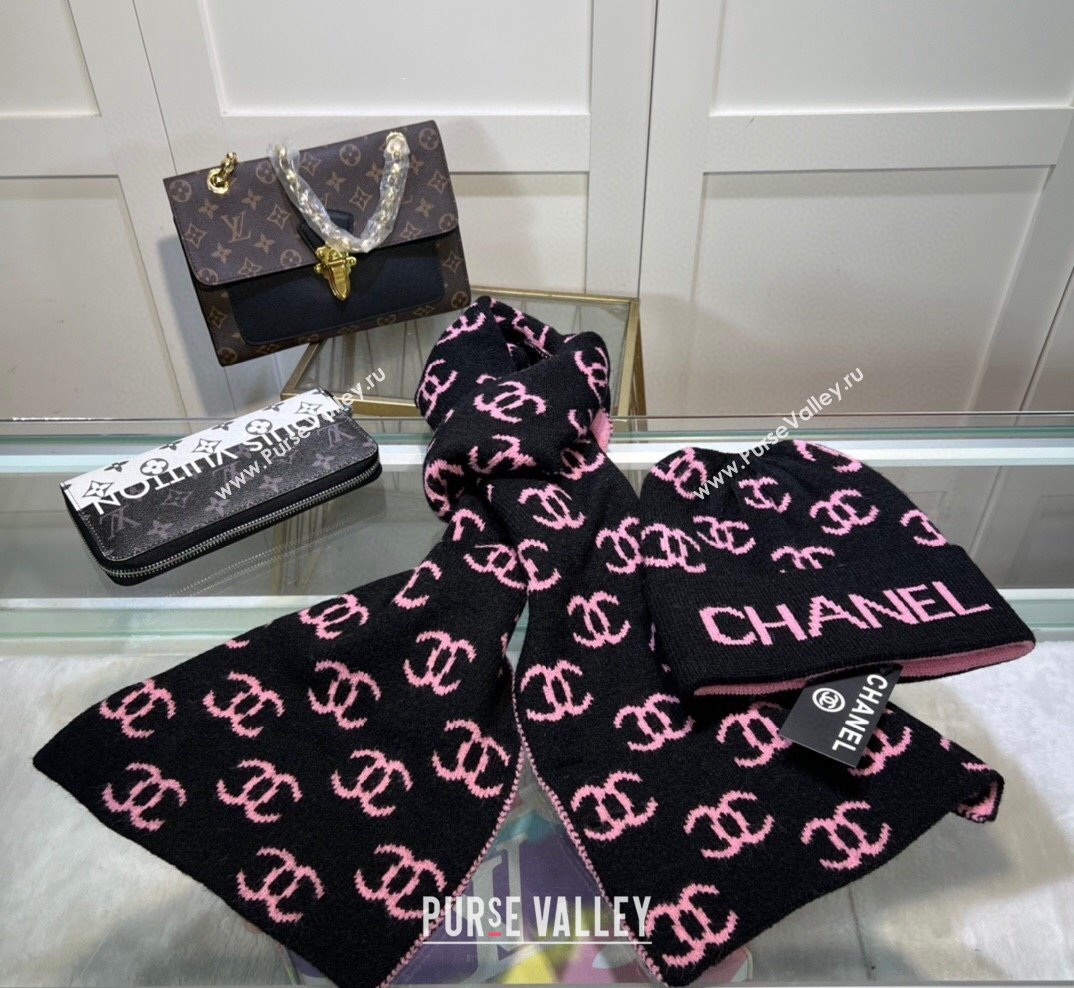 Chanel CC Knit Hat and Scarf Set Black Pink 2023 4 CH101807 (A-231018121)