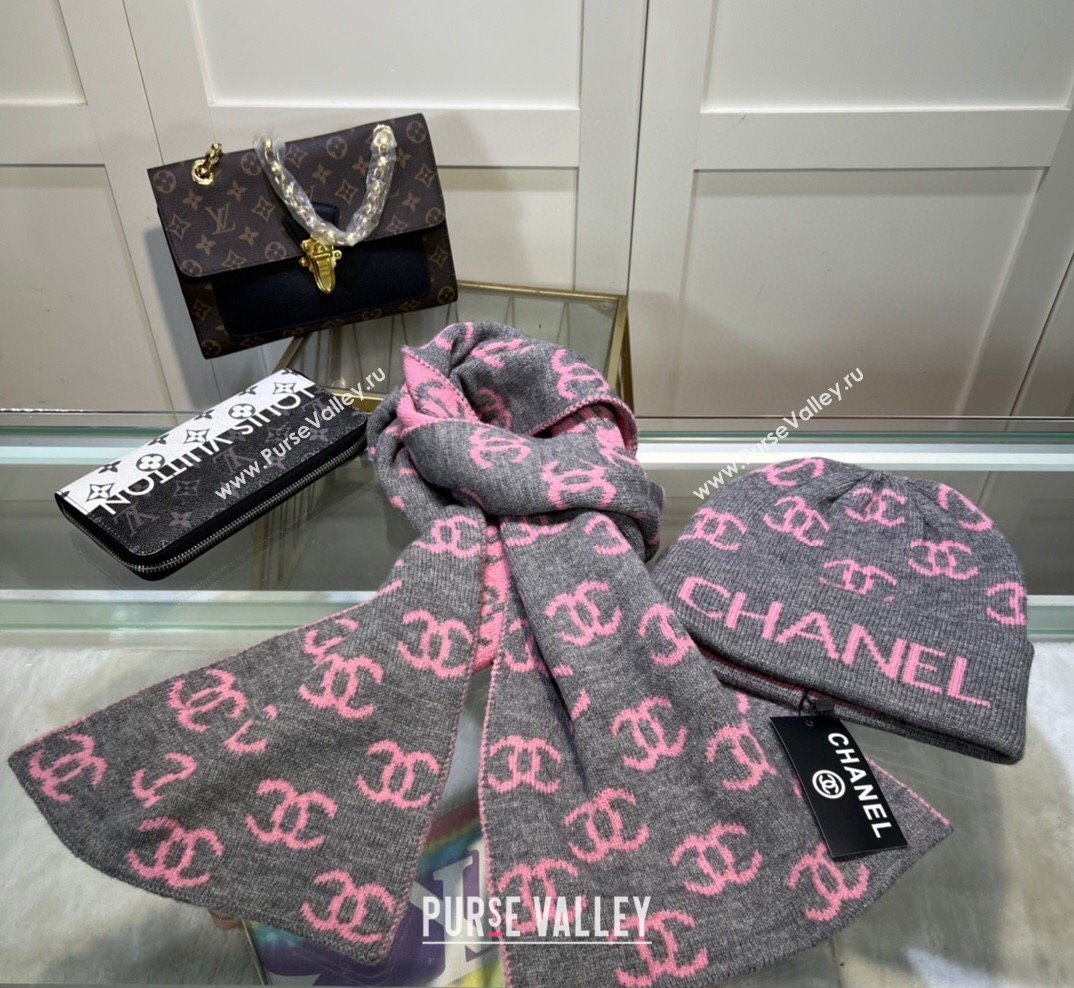 Chanel CC Knit Hat and Scarf Set Grey 2023 4 CH101807 (A-231018122)