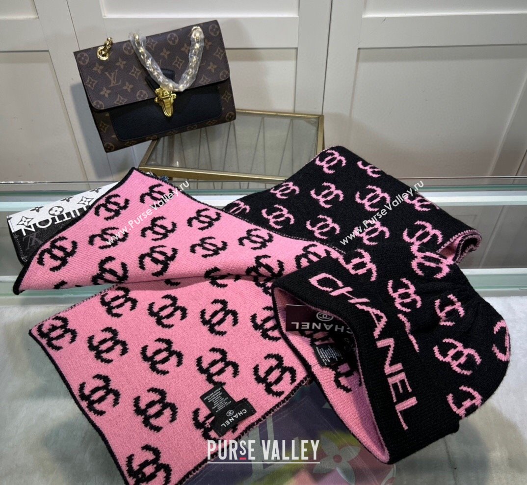 Chanel CC Knit Hat and Scarf Set Black Pink 2023 4 CH101807 (A-231018121)