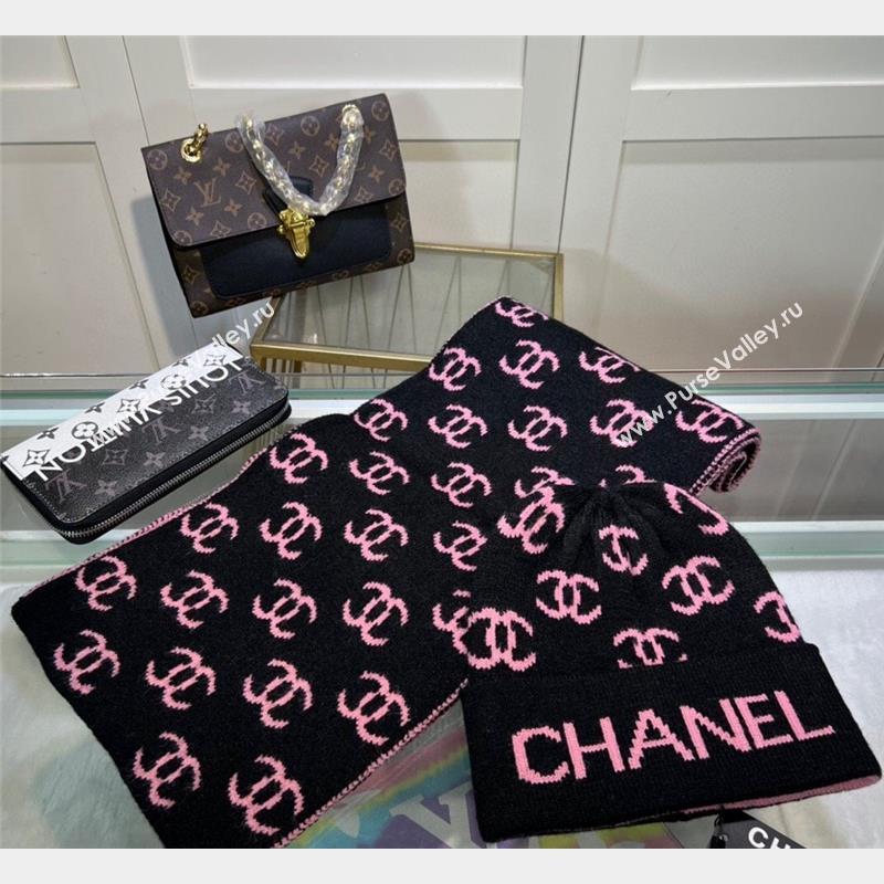 Chanel CC Knit Hat and Scarf Set Black Pink 2023 4 CH101807 (A-231018121)