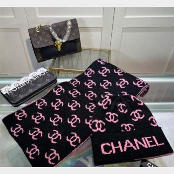 Chanel CC Knit Hat and Scarf Set Black Pink 2023 4 CH101807 (A-231018121)