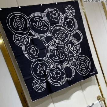 Chanel Line Logo Printed Silk Sqaure Scarf 90cm Black 2024 (A-240111013)