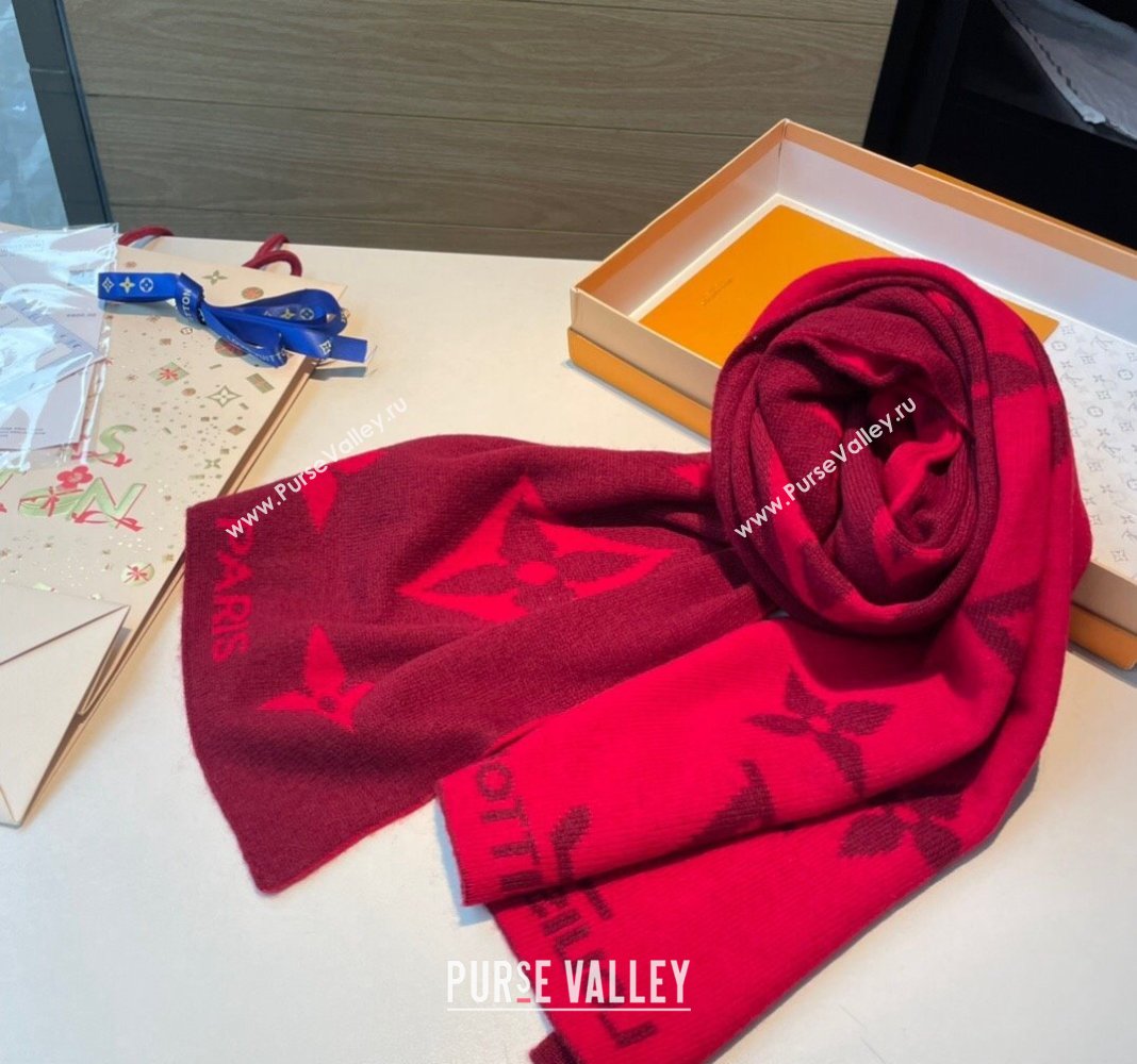 Chanel Knit Cashmere Long Scarf 32x180cm Red 2024 0111 (A-240111004)