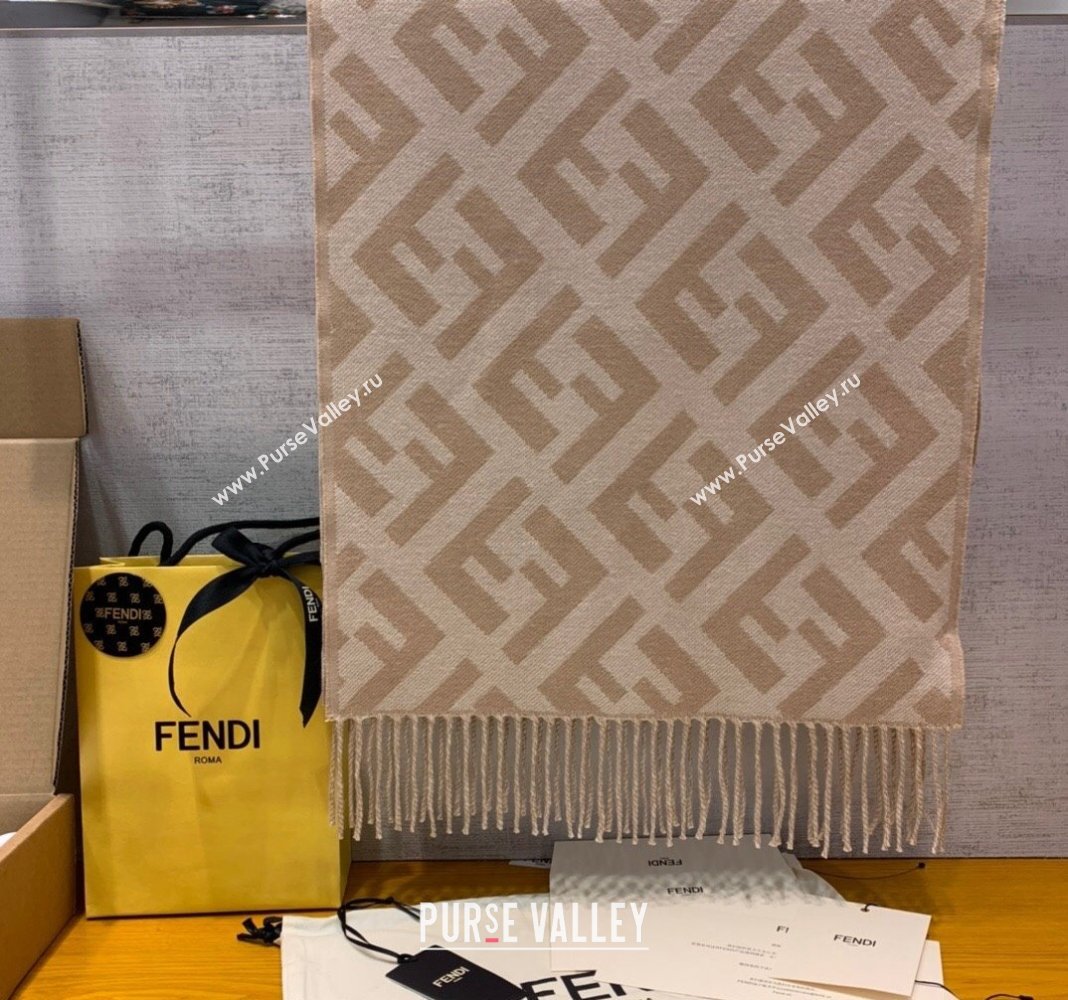 Fendi Cashmere Long Scarf with Fringe 45x170cm Beige/Camel 2024 0111 (wns-240111032)