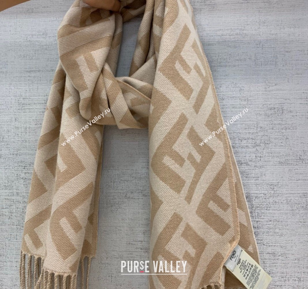 Fendi Cashmere Long Scarf with Fringe 45x170cm Beige/Camel 2024 0111 (wns-240111032)