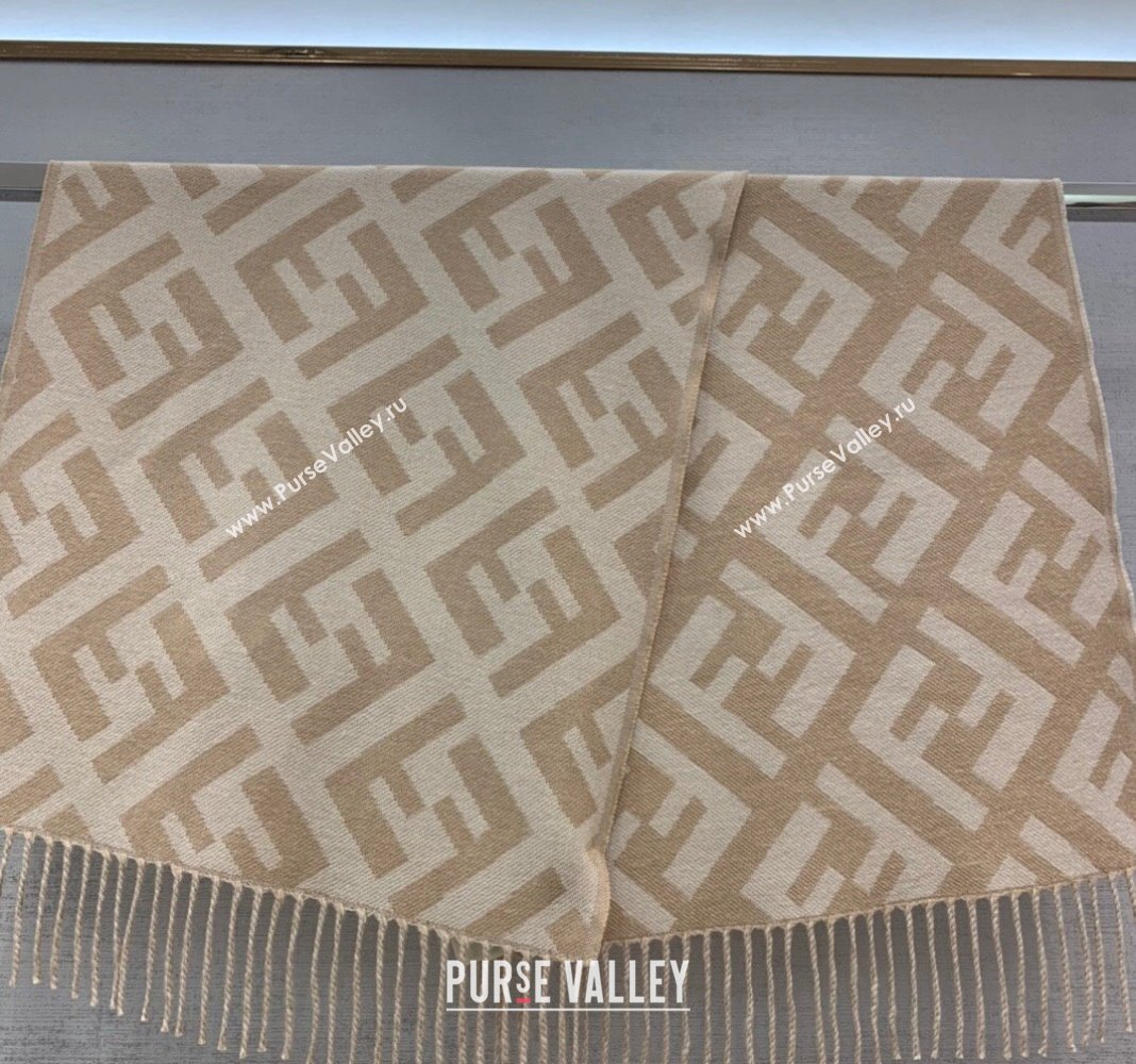 Fendi Cashmere Long Scarf with Fringe 45x170cm Beige/Camel 2024 0111 (wns-240111032)