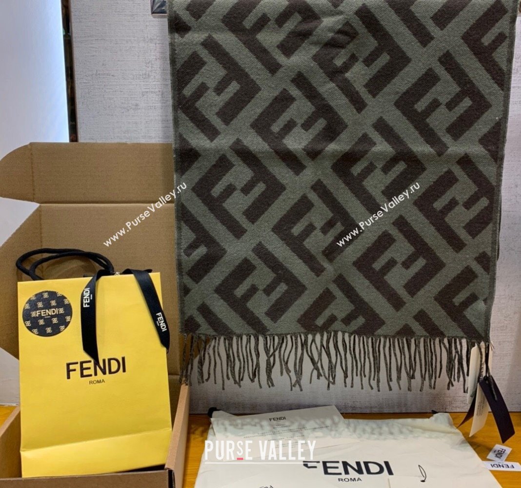 Fendi Cashmere Long Scarf with Fringe 45x170cm Green 2024 0111 (wns-240111033)