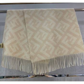 Fendi Cashmere Long Scarf with Fringe 45x170cm Beige/White 2024 0111 (wns-240111034)