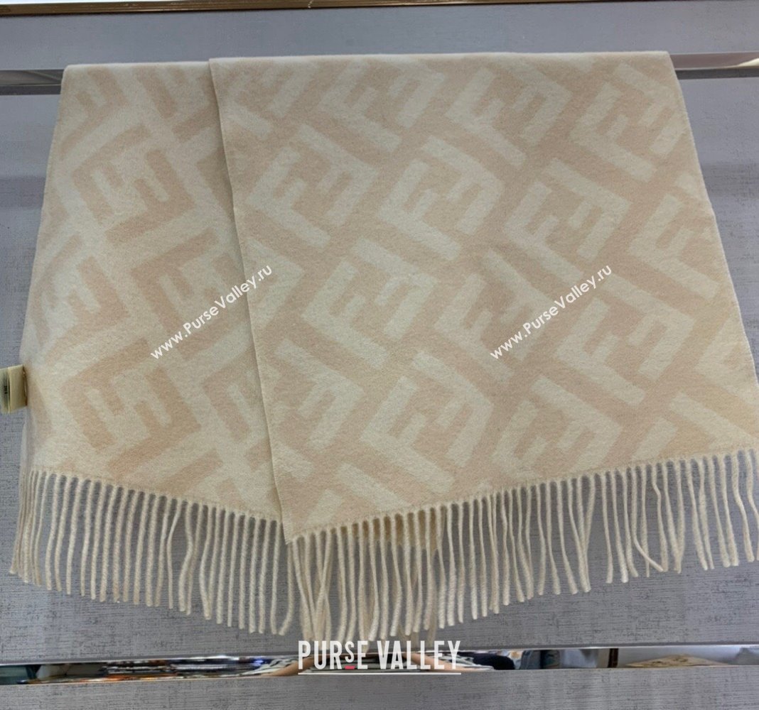 Fendi Cashmere Long Scarf with Fringe 45x170cm Beige/White 2024 0111 (wns-240111034)