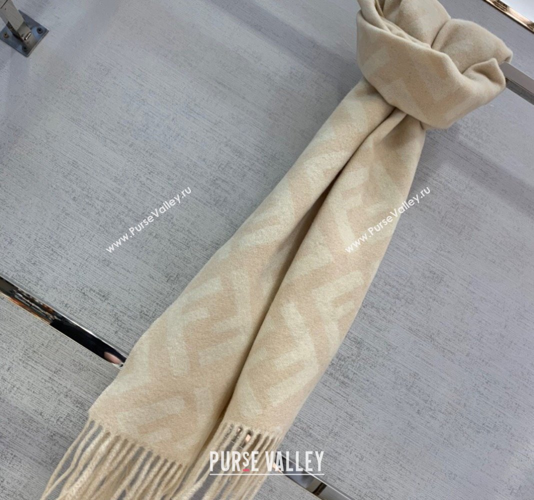 Fendi Cashmere Long Scarf with Fringe 45x170cm Beige/White 2024 0111 (wns-240111034)