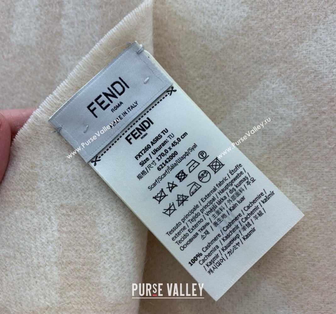 Fendi Cashmere Long Scarf with Fringe 45x170cm Beige/White 2024 0111 (wns-240111034)