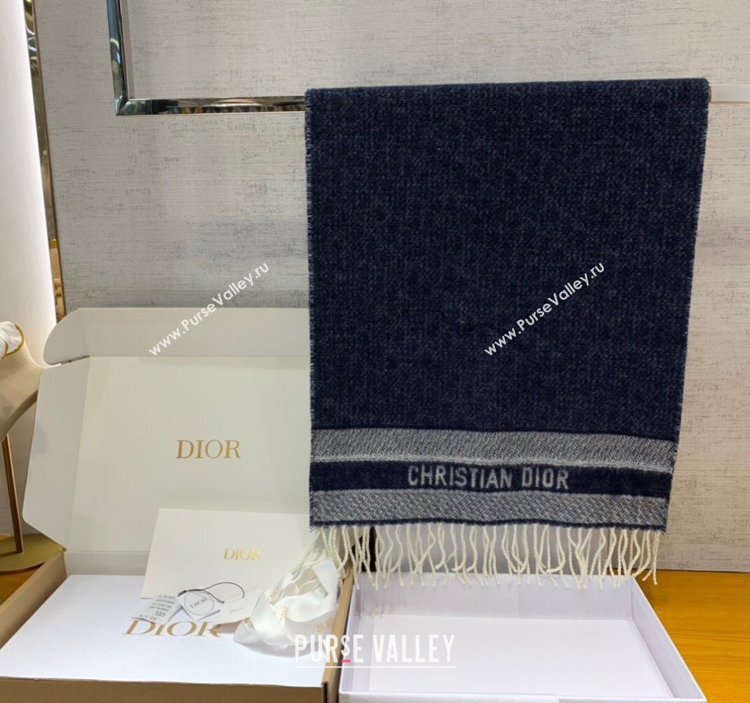 Dior Cashmere Long Scarf with Fringe 45x200cm Navy Blue 2024 0111 (wns-240111035)