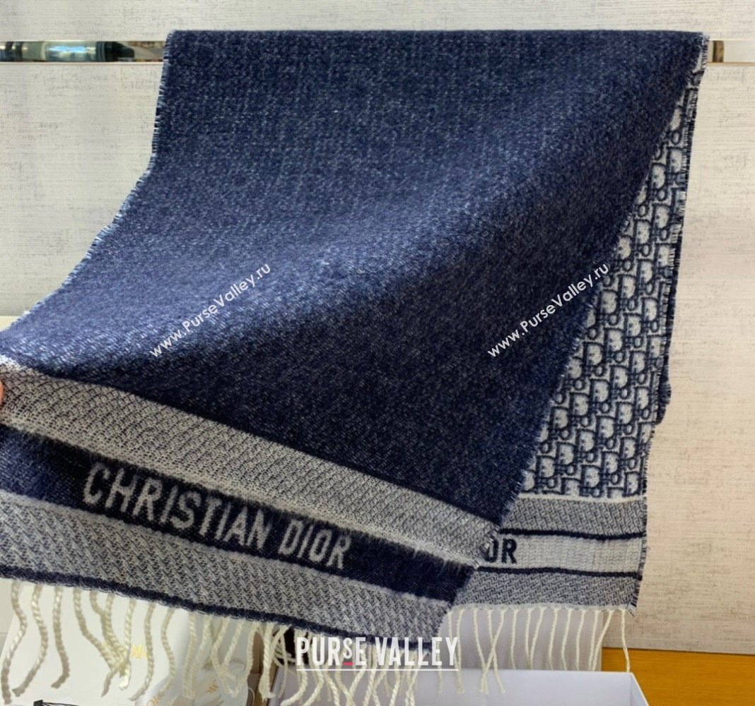 Dior Cashmere Long Scarf with Fringe 45x200cm Navy Blue 2024 0111 (wns-240111035)