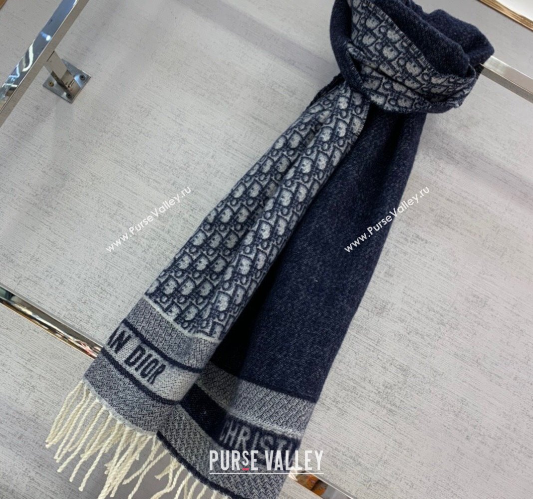 Dior Cashmere Long Scarf with Fringe 45x200cm Navy Blue 2024 0111 (wns-240111035)