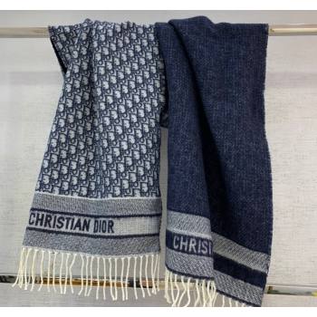 Dior Cashmere Long Scarf with Fringe 45x200cm Navy Blue 2024 0111 (wns-240111035)