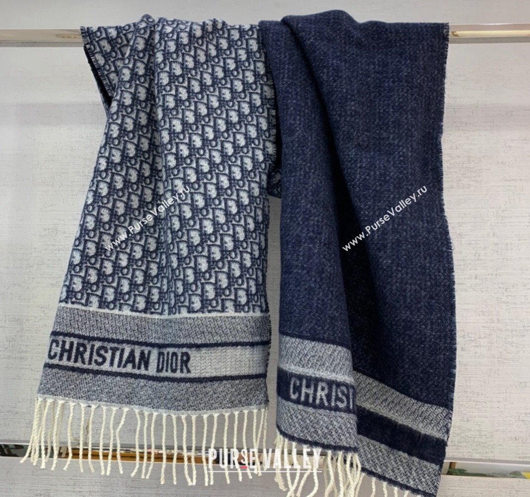 Dior Cashmere Long Scarf with Fringe 45x200cm Navy Blue 2024 0111 (wns-240111035)