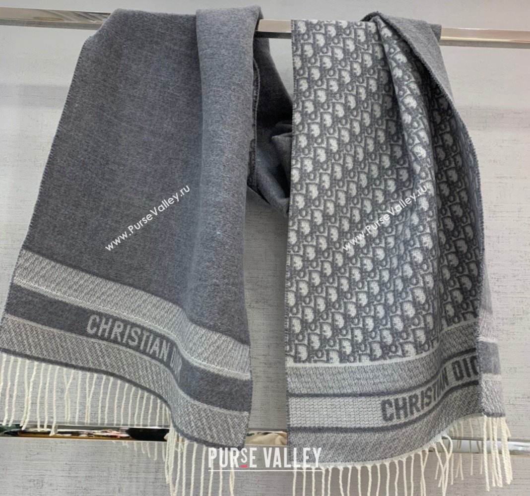 Dior Cashmere Long Scarf with Fringe 45x200cm Grey 2024 0111 (wns-240111036)