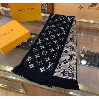 Louis Vuitton Logomania Wool Long Scarf with Fringe 30x175cm Black/Gold 2024 LV011001 (wtz-240110003)