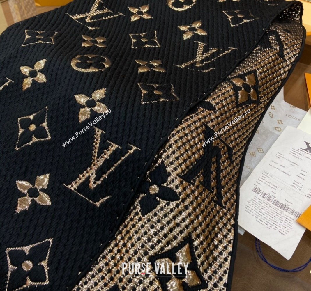 Louis Vuitton Logomania Wool Long Scarf with Fringe 30x175cm Black/Gold 2024 LV011001 (wtz-240110003)