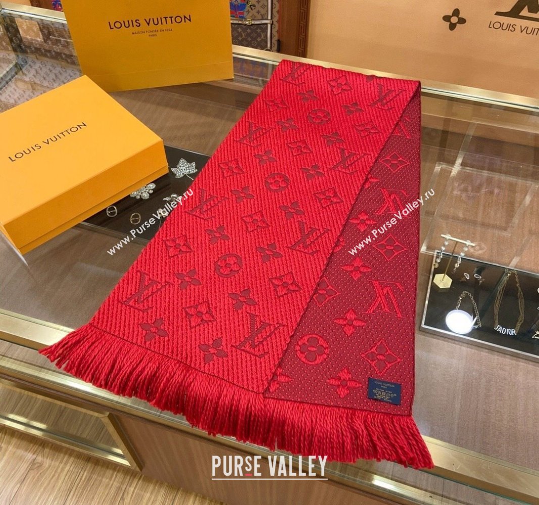Louis Vuitton Logomania Wool Long Scarf with Fringe 30x175cm Red 2024 LV011001 (wtz-240110004)