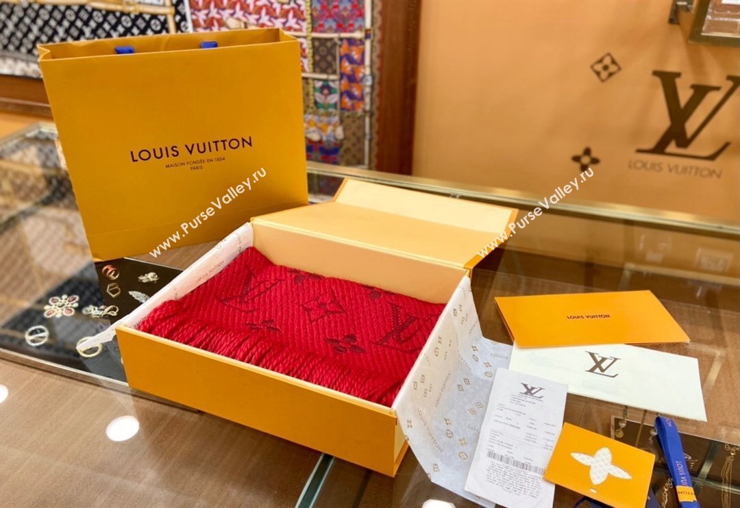 Louis Vuitton Logomania Wool Long Scarf with Fringe 30x175cm Red 2024 LV011001 (wtz-240110004)