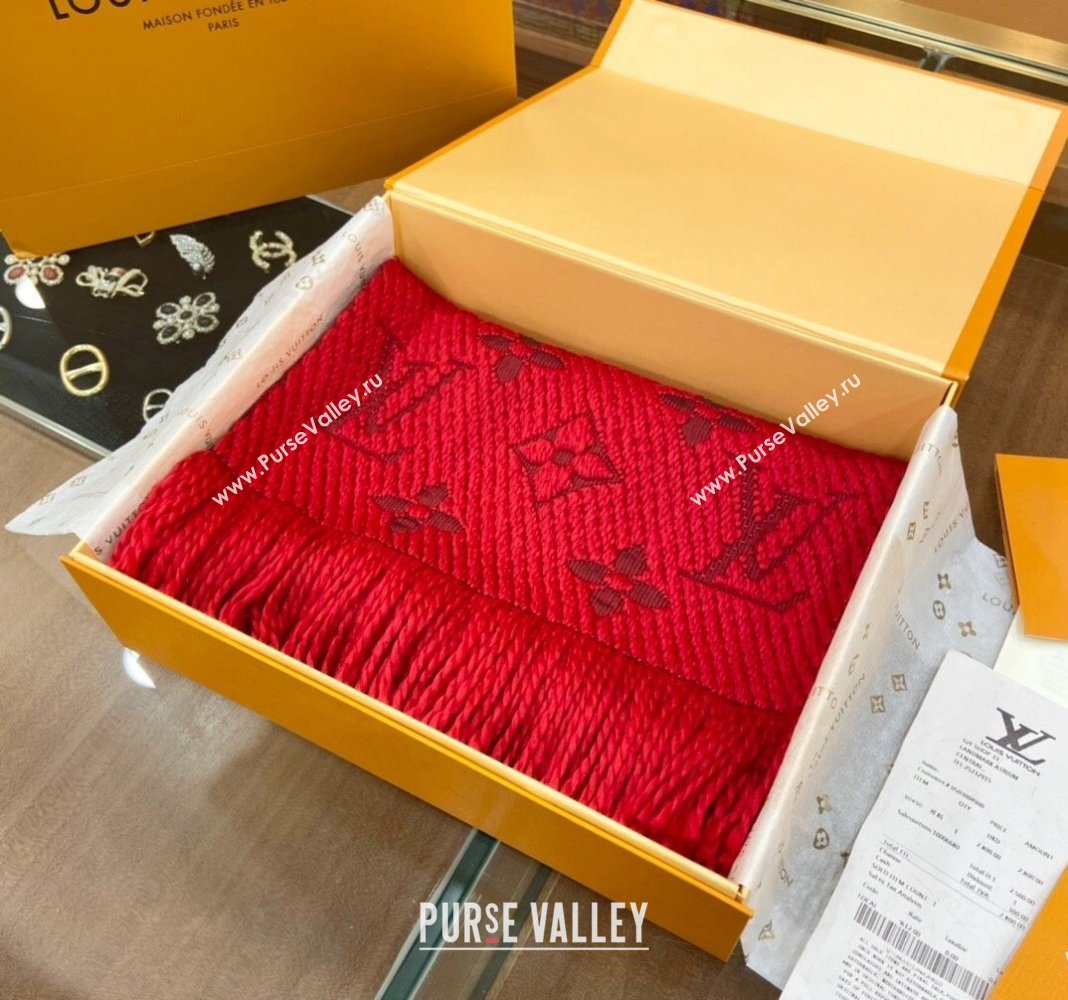 Louis Vuitton Logomania Wool Long Scarf with Fringe 30x175cm Red 2024 LV011001 (wtz-240110004)