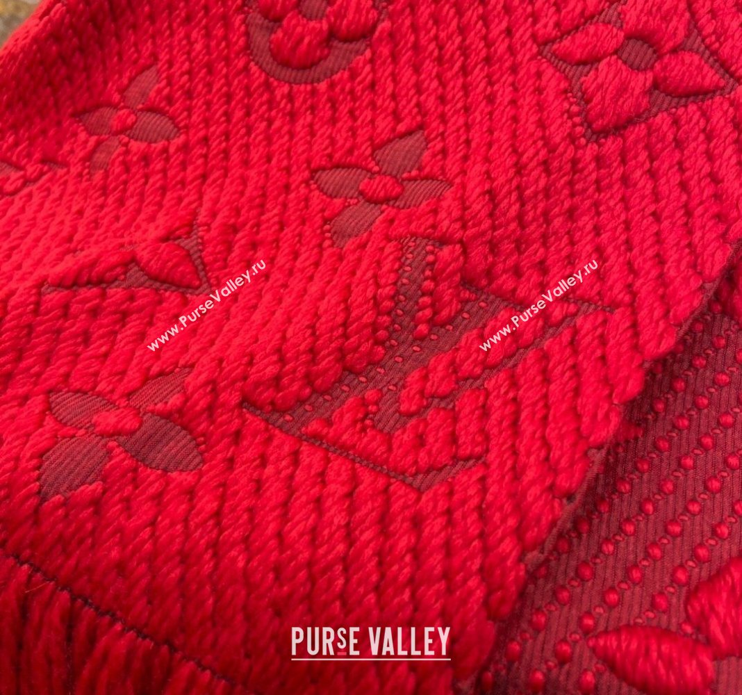 Louis Vuitton Logomania Wool Long Scarf with Fringe 30x175cm Red 2024 LV011001 (wtz-240110004)
