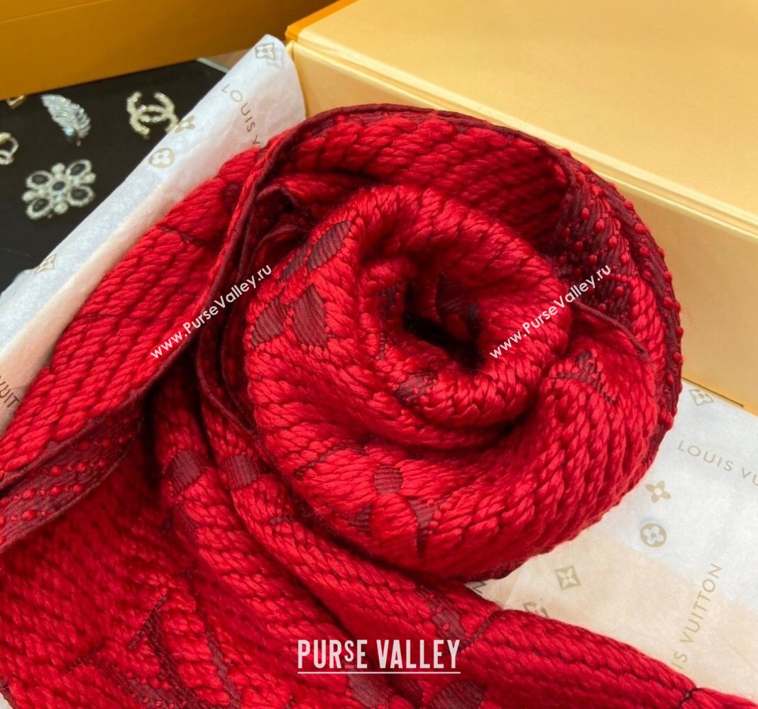 Louis Vuitton Logomania Wool Long Scarf with Fringe 30x175cm Red 2024 LV011001 (wtz-240110004)