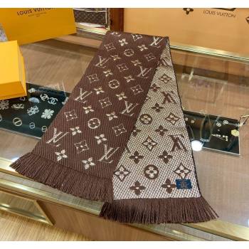 Louis Vuitton Logomania Wool Long Scarf with Fringe 30x175cm Brown/Gold 2024 LV011001 (wtz-240110005)