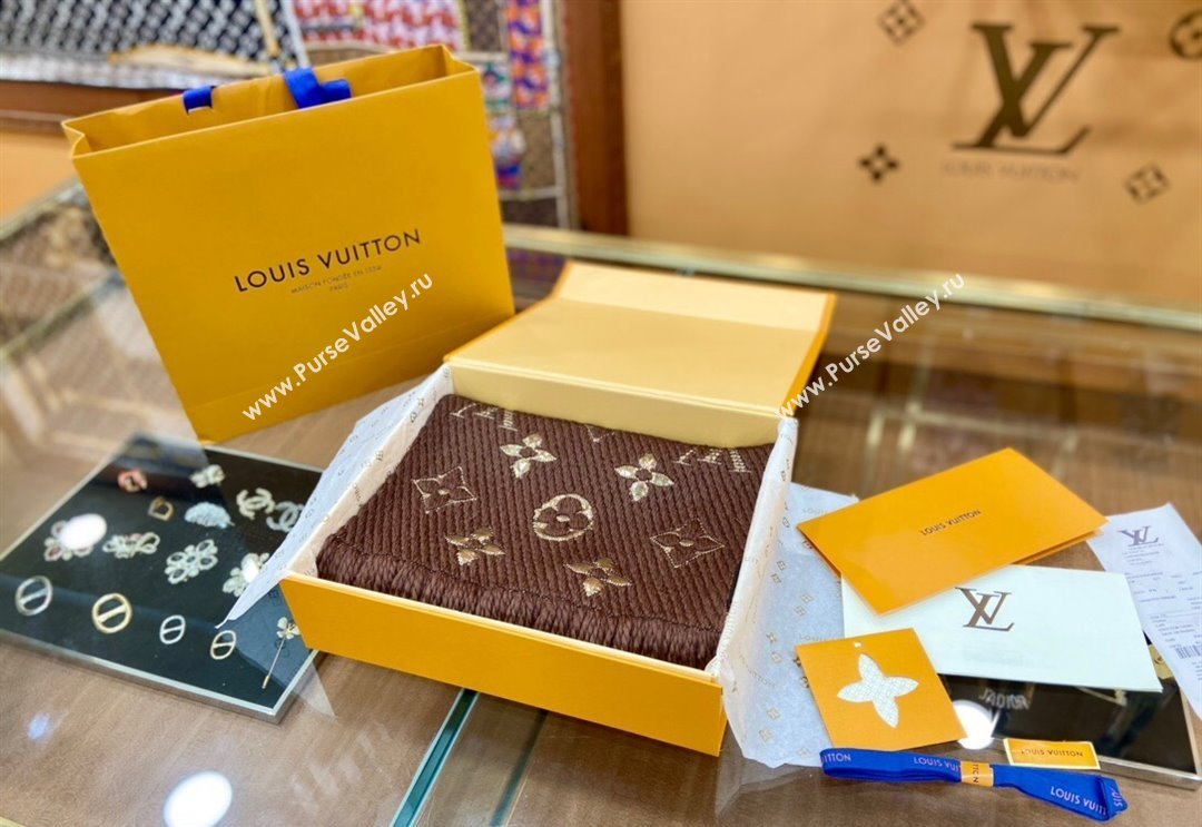 Louis Vuitton Logomania Wool Long Scarf with Fringe 30x175cm Brown/Gold 2024 LV011001 (wtz-240110005)