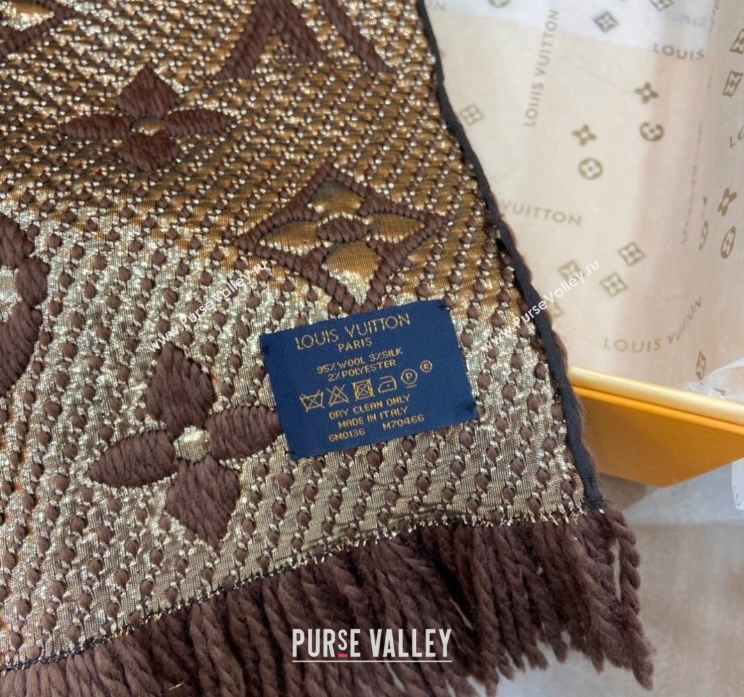 Louis Vuitton Logomania Wool Long Scarf with Fringe 30x175cm Brown/Gold 2024 LV011001 (wtz-240110005)