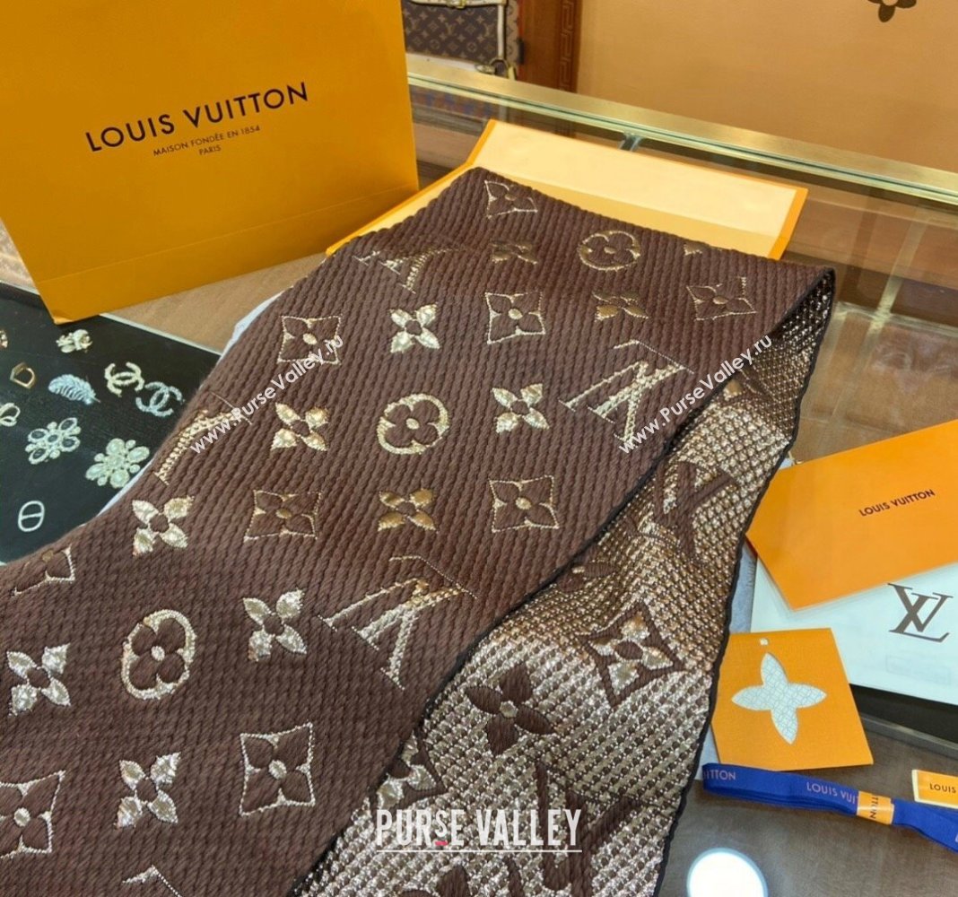 Louis Vuitton Logomania Wool Long Scarf with Fringe 30x175cm Brown/Gold 2024 LV011001 (wtz-240110005)