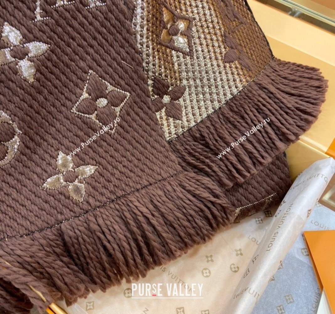 Louis Vuitton Logomania Wool Long Scarf with Fringe 30x175cm Brown/Gold 2024 LV011001 (wtz-240110005)