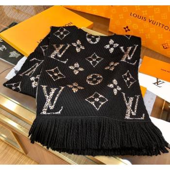 Louis Vuitton Monogram Giant Jungle Logomania Wool Long Scarf with Fringe 39.5x176cm Black 2024 (wtz-240110006)