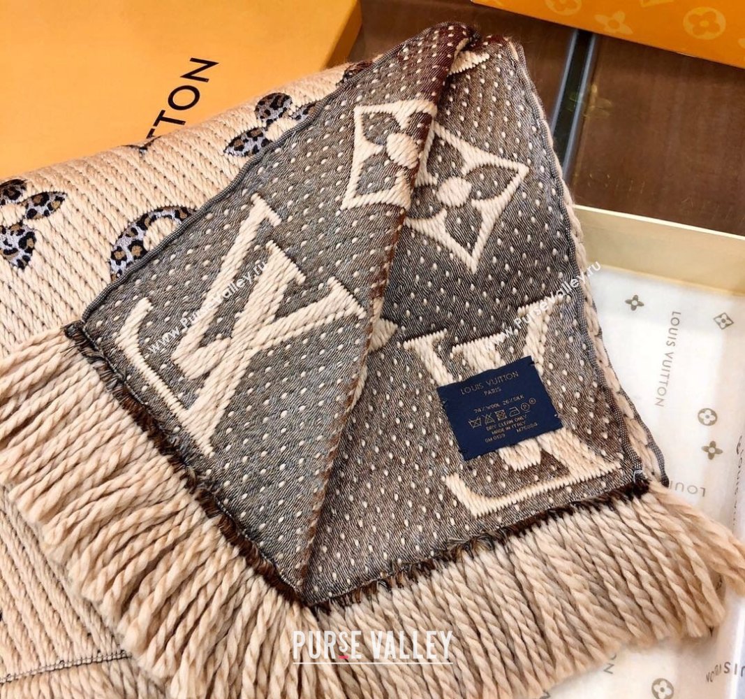 Louis Vuitton Monogram Giant Jungle Logomania Wool Long Scarf with Fringe 39.5x176cm Beige 2024 (wtz-240110007)