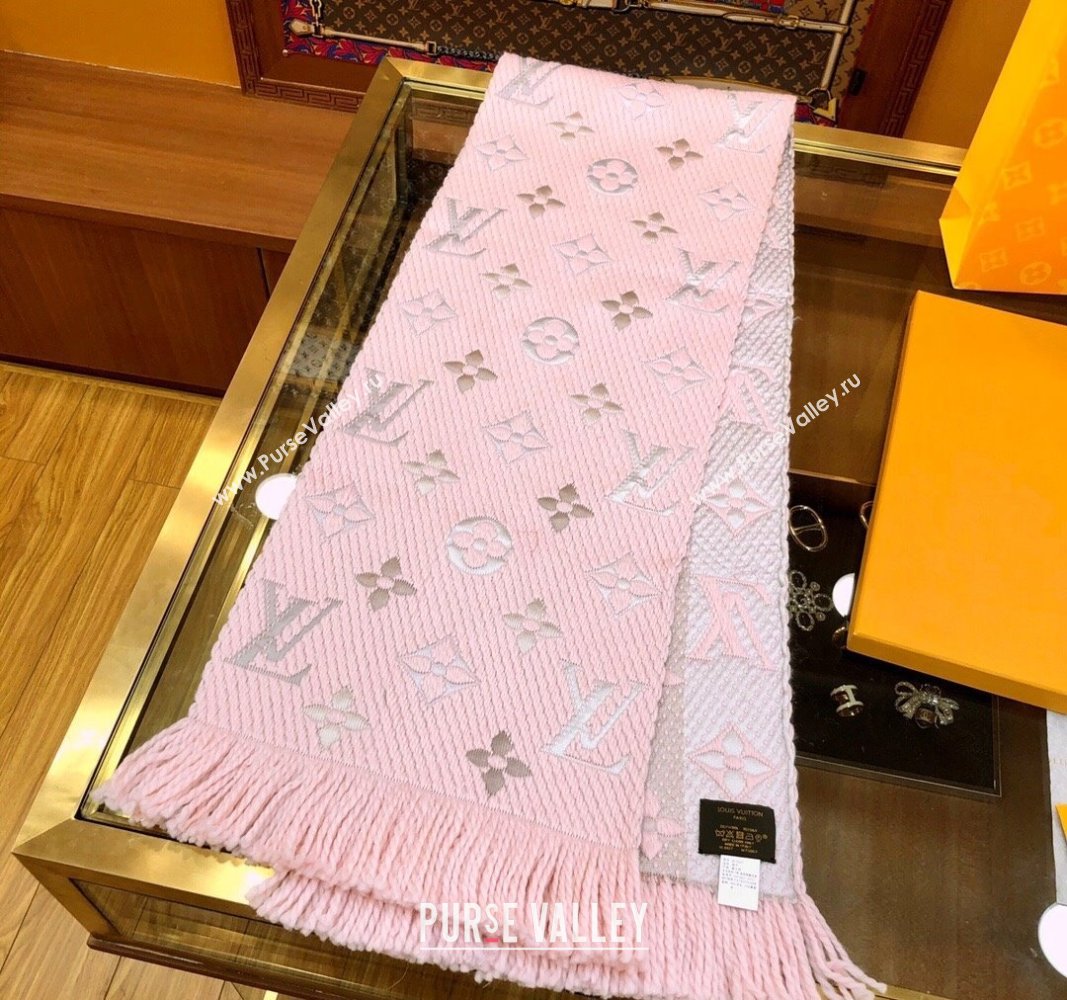 Louis Vuitton Logomania Wool Long Scarf with Fringe 30x175cm Light Pink 2024 LV011002 (wtz-240110009)