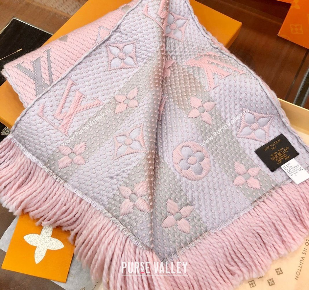 Louis Vuitton Logomania Wool Long Scarf with Fringe 30x175cm Light Pink 2024 LV011002 (wtz-240110009)