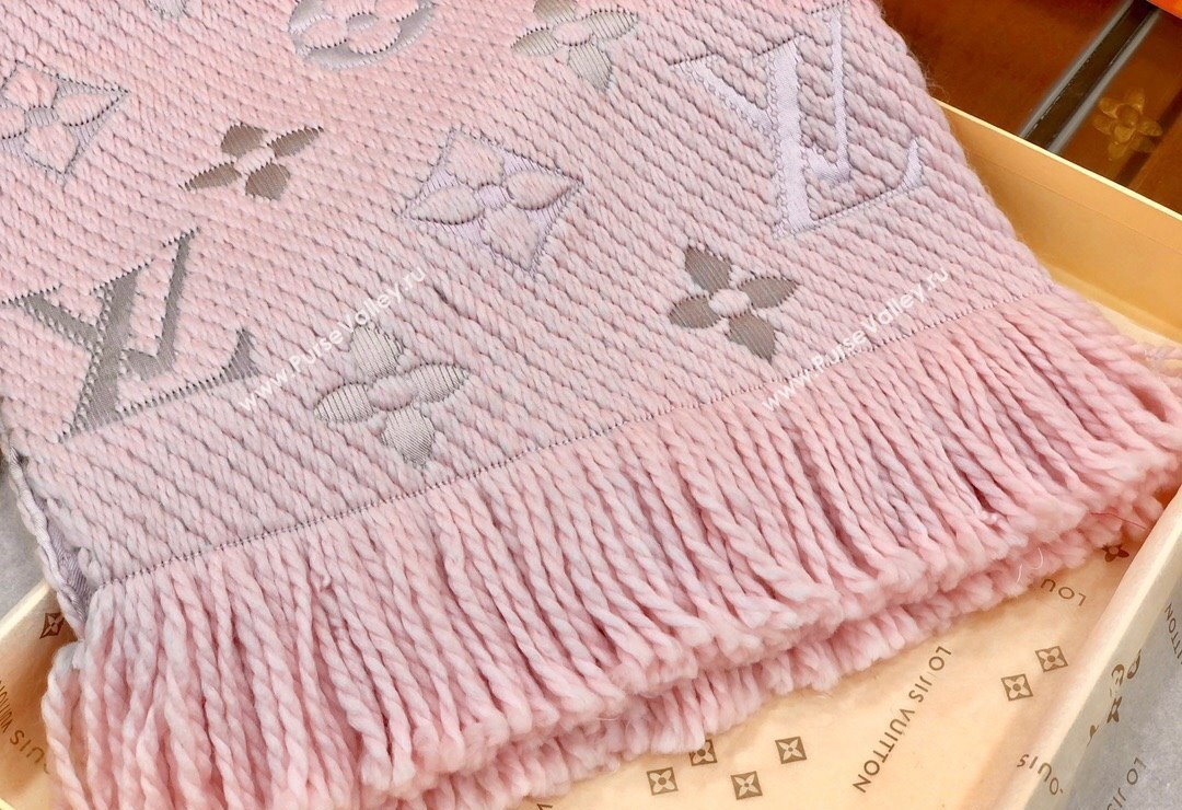 Louis Vuitton Logomania Wool Long Scarf with Fringe 30x175cm Light Pink 2024 LV011002 (wtz-240110009)
