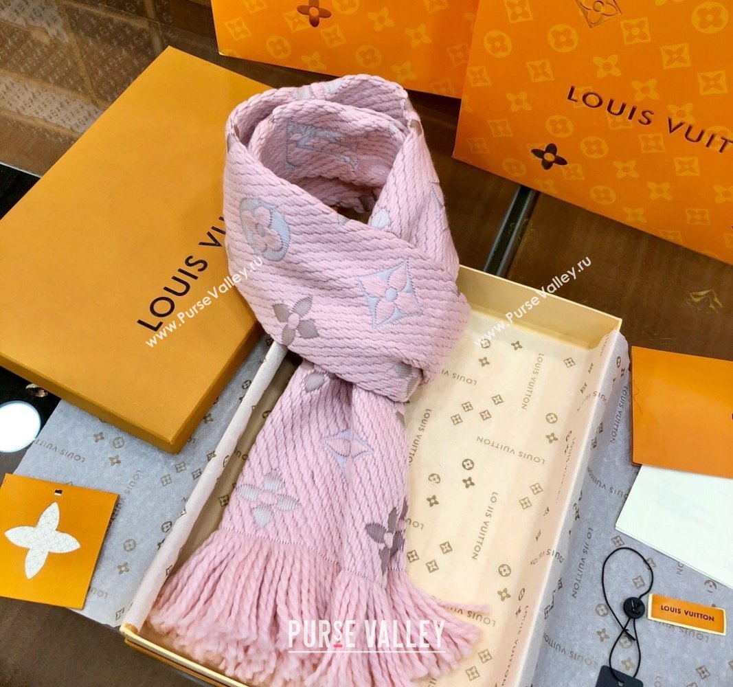 Louis Vuitton Logomania Wool Long Scarf with Fringe 30x175cm Light Pink 2024 LV011002 (wtz-240110009)