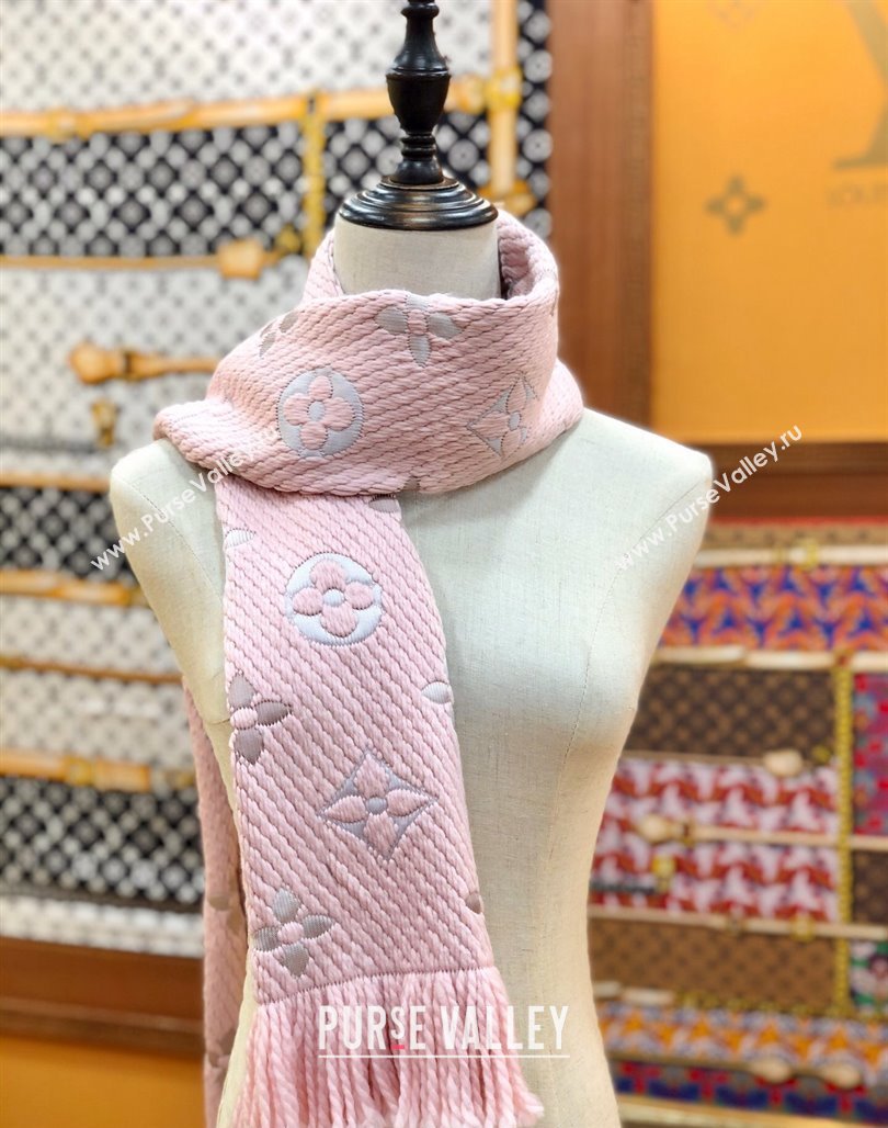 Louis Vuitton Logomania Wool Long Scarf with Fringe 30x175cm Light Pink 2024 LV011002 (wtz-240110009)