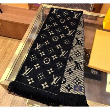 Louis Vuitton Logomania Wool Long Scarf with Fringe 30x175cm Black/Gold 2024 LV011003 (wtz-240110015)