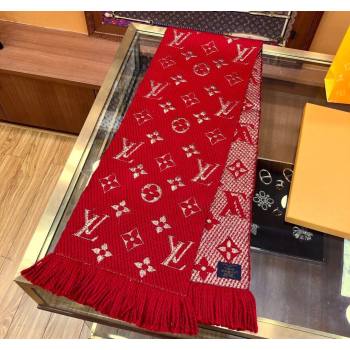 Louis Vuitton Logomania Wool Long Scarf with Fringe 30x175cm Red/Gold 2024 LV011003 (wtz-240110016)