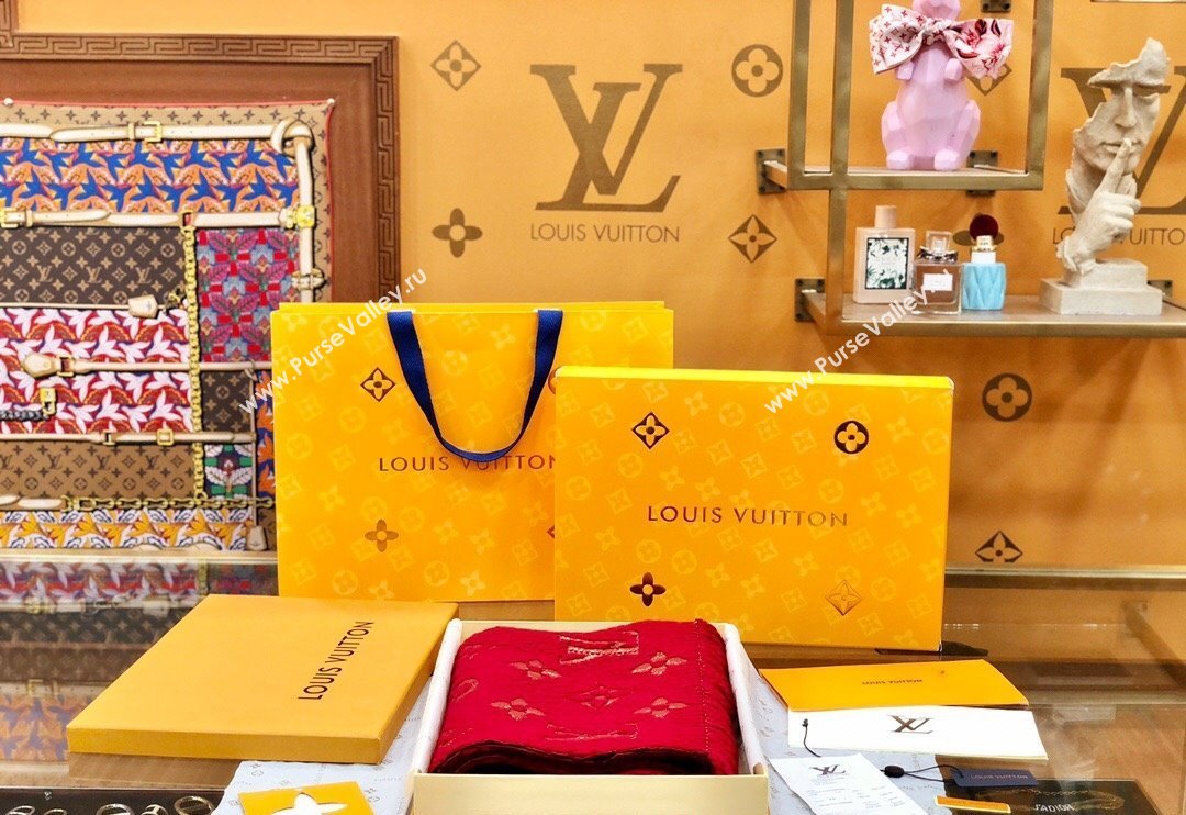 Louis Vuitton Logomania Wool Long Scarf with Fringe 30x175cm Red/Gold 2024 LV011003 (wtz-240110016)