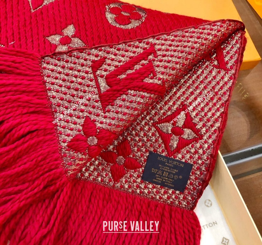 Louis Vuitton Logomania Wool Long Scarf with Fringe 30x175cm Red/Gold 2024 LV011003 (wtz-240110016)