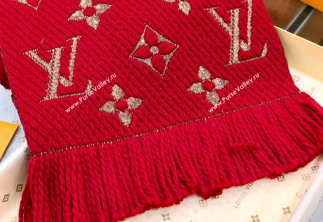 Louis Vuitton Logomania Wool Long Scarf with Fringe 30x175cm Red/Gold 2024 LV011003 (wtz-240110016)