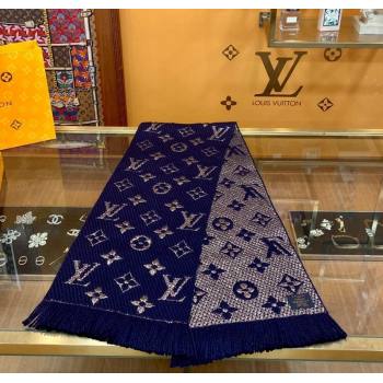 Louis Vuitton Logomania Wool Long Scarf with Fringe 30x175cm Navy Blue/Gold 2024 LV011003 (wtz-240110017)