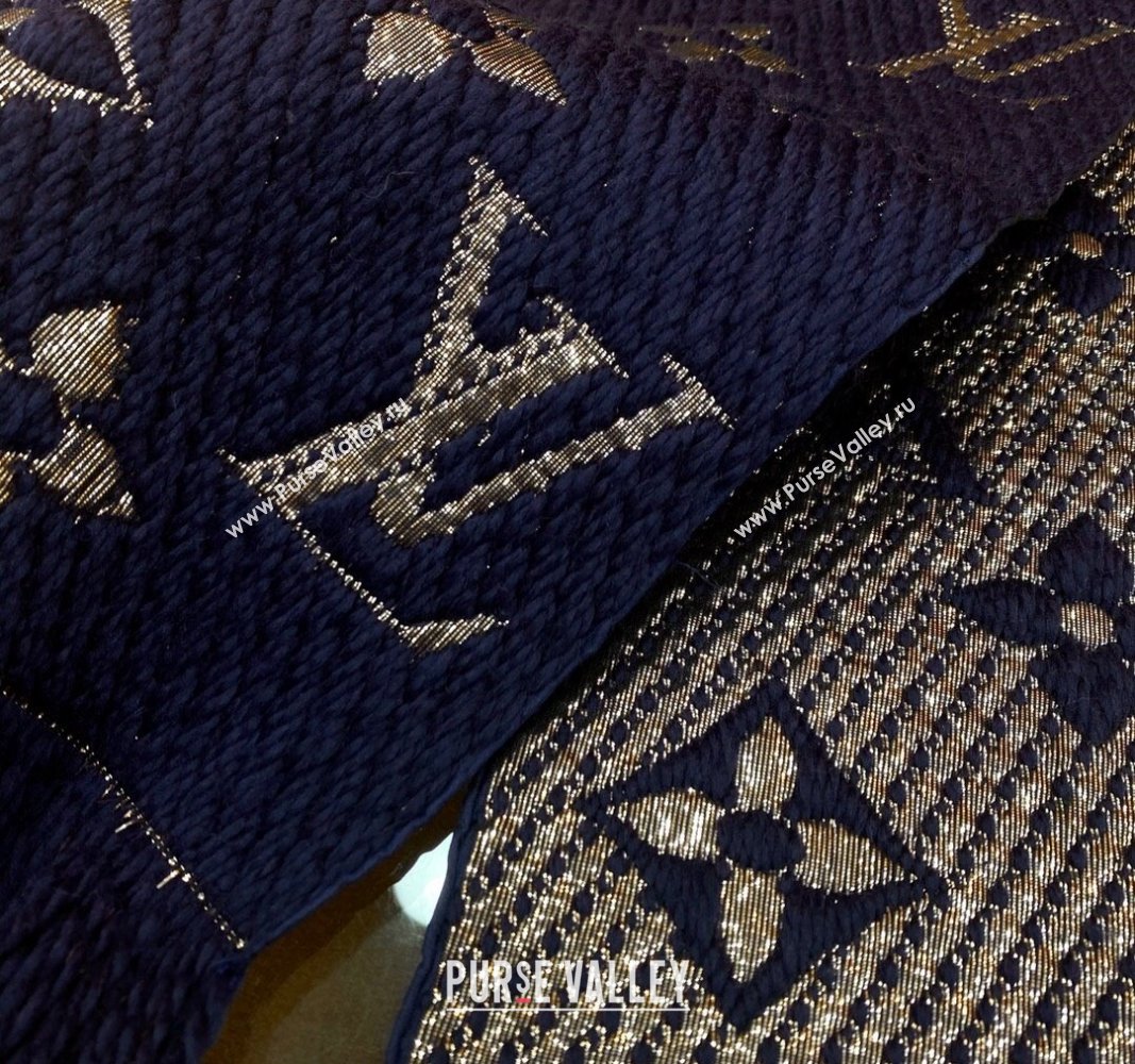 Louis Vuitton Logomania Wool Long Scarf with Fringe 30x175cm Navy Blue/Gold 2024 LV011003 (wtz-240110017)