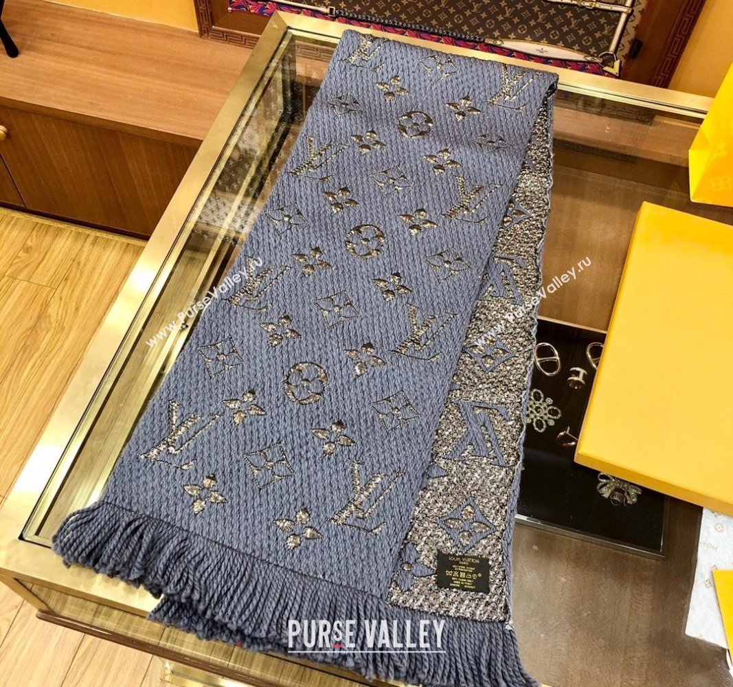 Louis Vuitton Logomania Wool Long Scarf with Fringe 30x175cm Grey/Gold 2024 LV011003 (wtz-240110019)